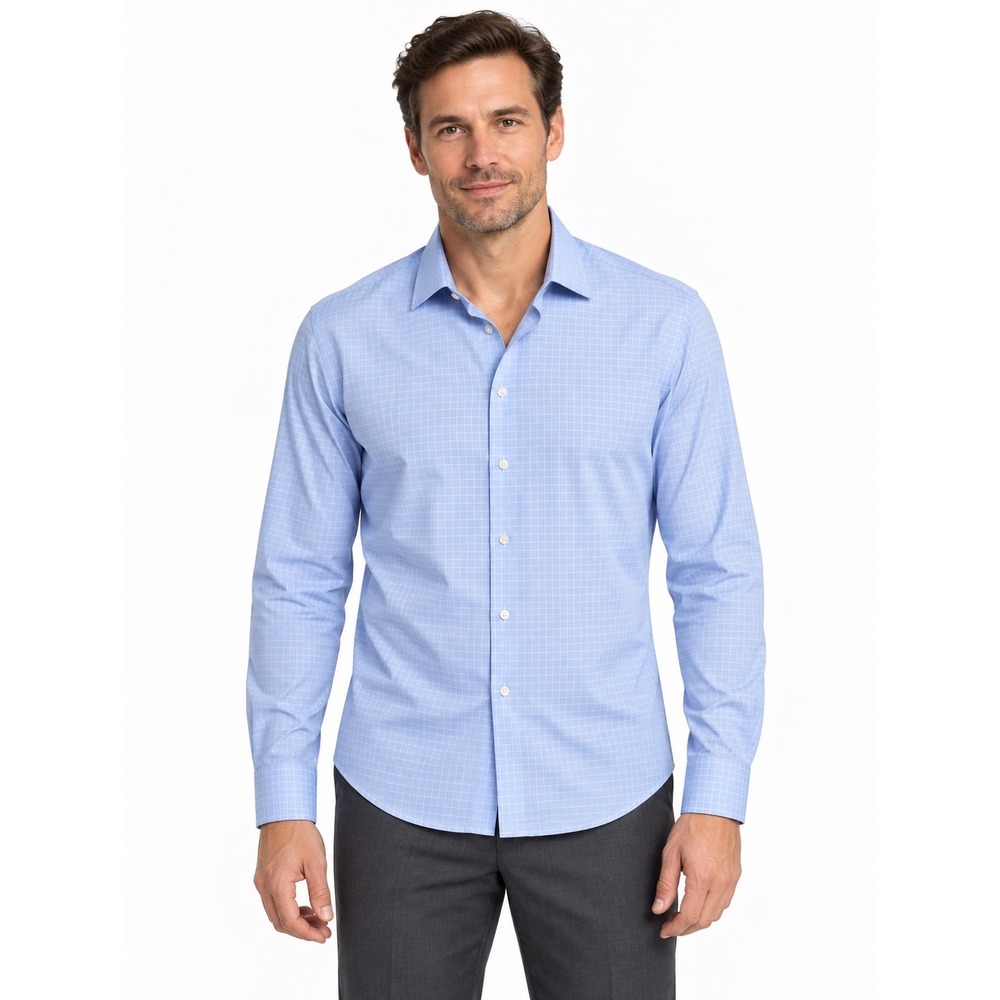 NWT Ministry of Supply Aero Dress Shirt Mens XL Slim Blue Grid Performance Shirt